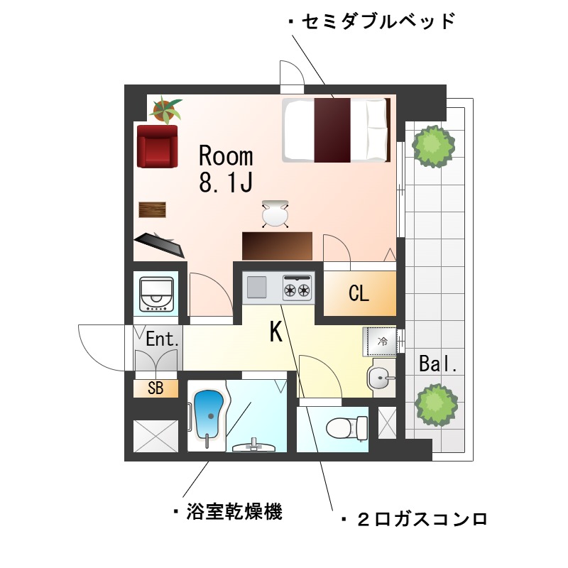  ★SステイER中之島WEST野田★インターネットWi-Fiレンタル可★浴室乾燥機・独立洗面化粧台・ガス２口K・ソファ・セミダブルベッド★