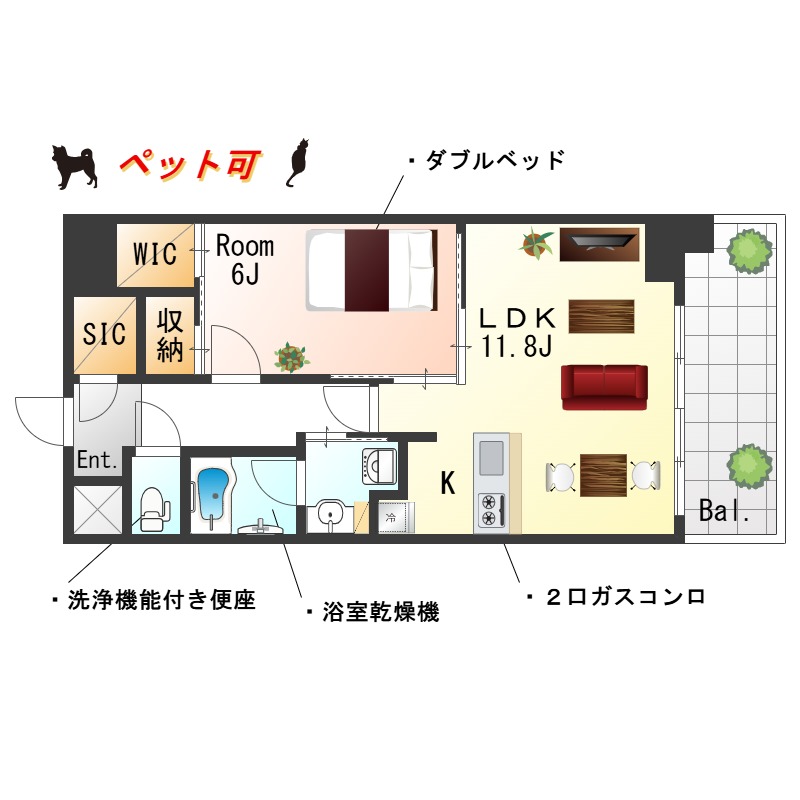 ★SステイRD心斎橋EAST堺筋本町【禁煙】★インターネットWi-Fiレンタル可★ダブルベッド・独立洗面化粧台・浴室暖房換気乾燥・ウォシュレット★ペット可★
