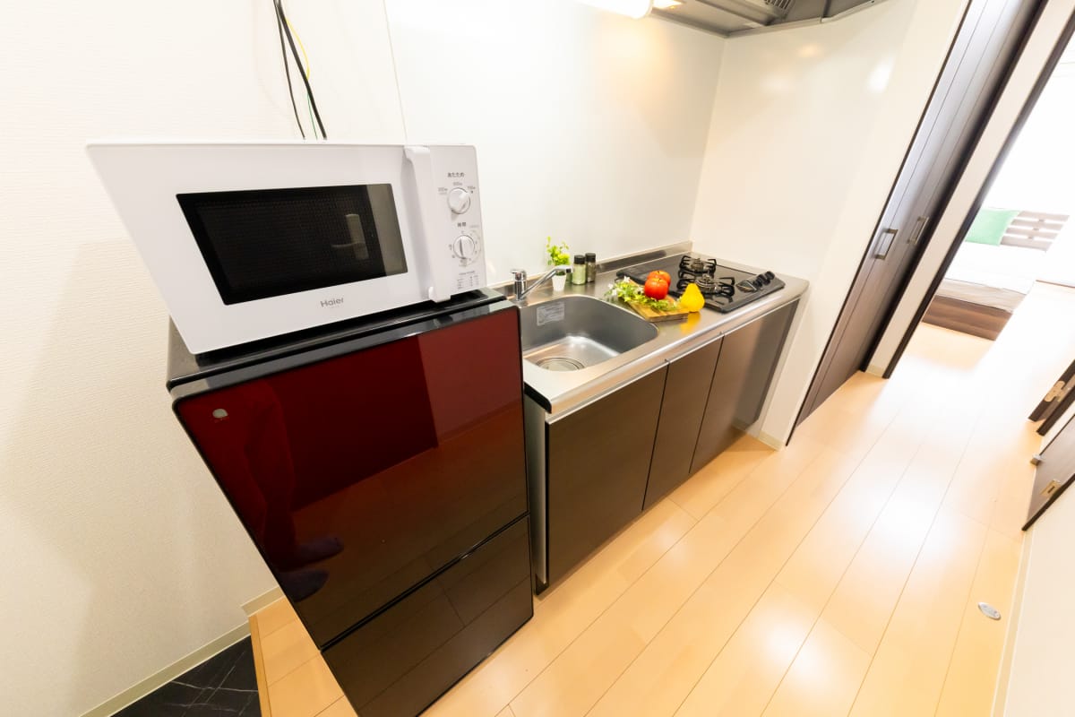 ★Sステイ弁天町ステイブル★インターネットWi-Fi無料★独立洗面化粧台、セミダブルベッド、ガス2口K、温水洗浄便座、オートロックなど★ペット可★