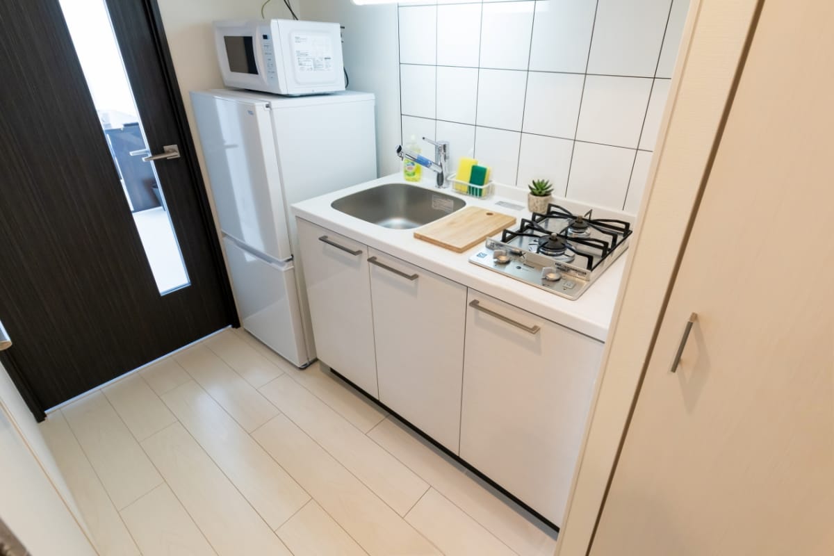 SステイEL難波レジデンス【禁煙ルーム・1K・Wi-Fi無料・セミダブルベッド】★ペット可・ウォシュレット・浴室乾 燥機・独立洗面台・ガス2口Kなど設備充実★